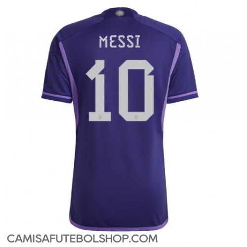 Camisa de time de futebol Argentina Lionel Messi #10 Replicas 2º Equipamento Mundo 2022 Manga Curta